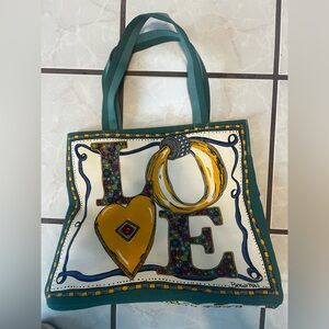 Brighton Teal and Yellow LOVE Canvas Tote